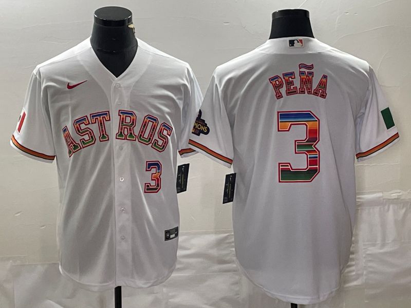 Men Houston Astros #3 Pena White rainbow Nike Game MLB Jersey style 1->jacksonville jaguars->NFL Jersey